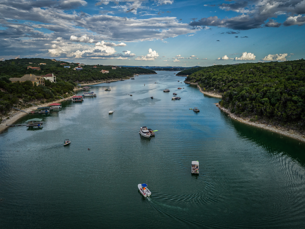Aerial photo taken over a cove in Austin, Texas