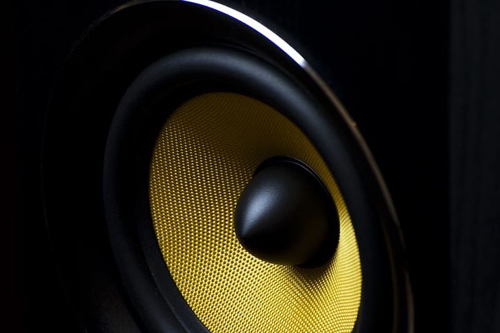 A black and yellow coaxial speaker