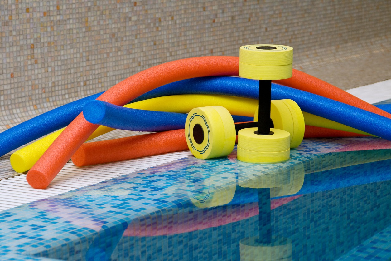 water-aerobics-equipment-on-the-side-of-the-pool